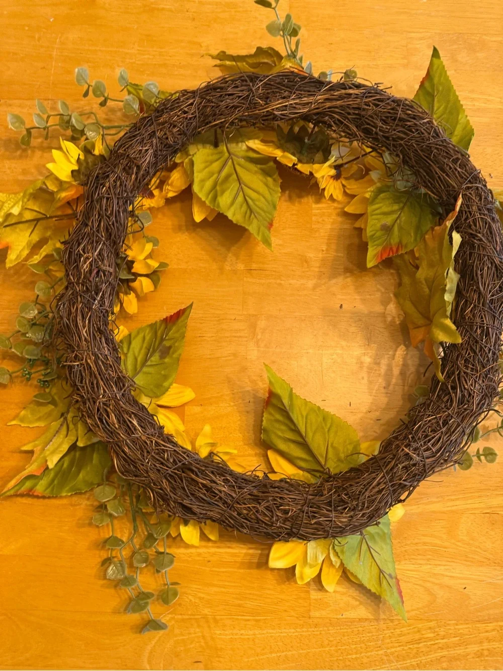 Artificial Sunflower Twig Wreath Yellow/Green/Brown 20 in Fall Door Decoration